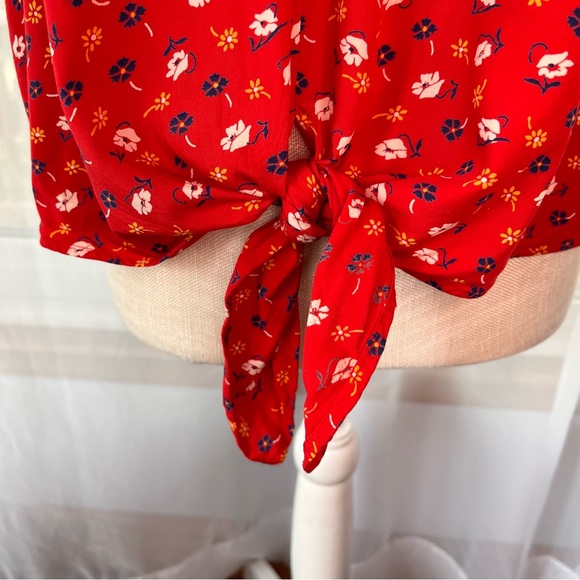 Madewell Novel Tie-Front Top Prairie Posies Red Floral Size Medium - Picture 11 of 14
